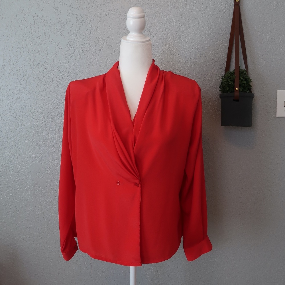 VINTAGE 80'S PETITE IMPRESSIONS RED BLOUSE {10 P}